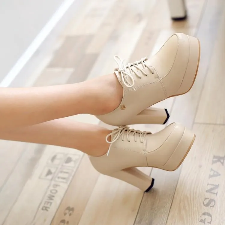 Women's platform chunky high heel oxford shoes england style front lace shoes