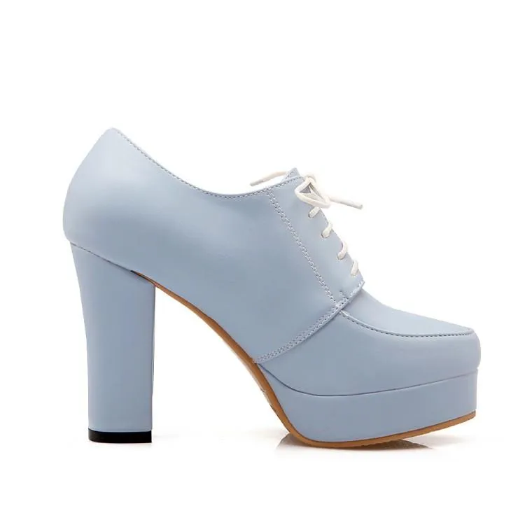 Women's platform chunky high heel oxford shoes england style front lace shoes