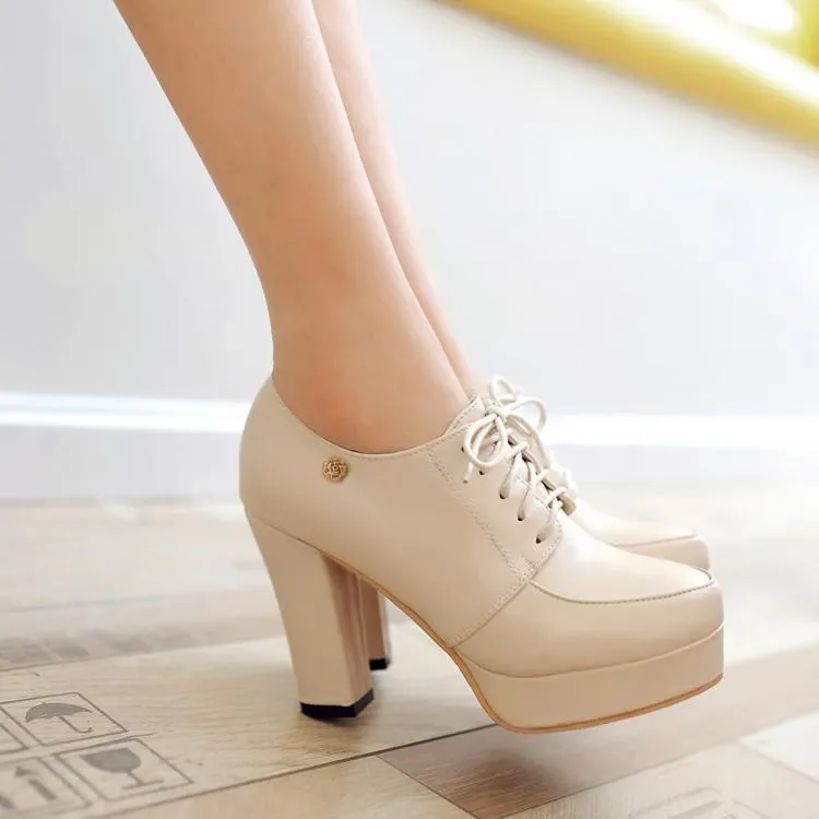 Women's platform chunky high heel oxford shoes england style front lace shoes