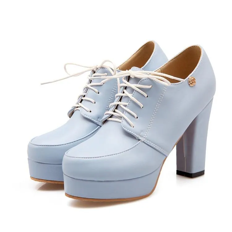 Women's platform chunky high heel oxford shoes england style front lace shoes