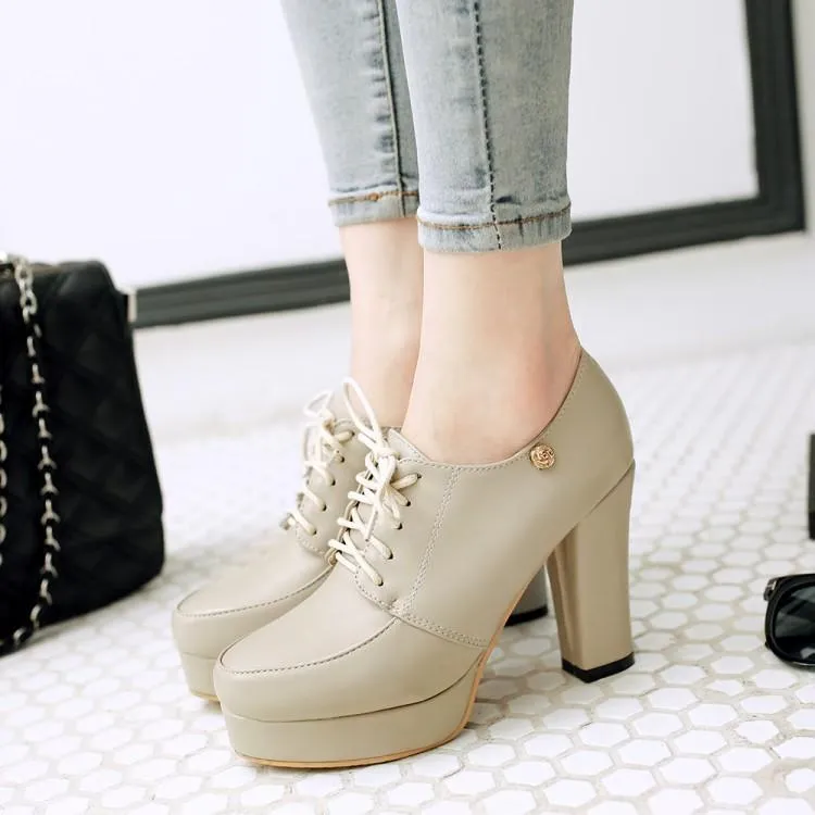 Women's platform chunky high heel oxford shoes england style front lace shoes