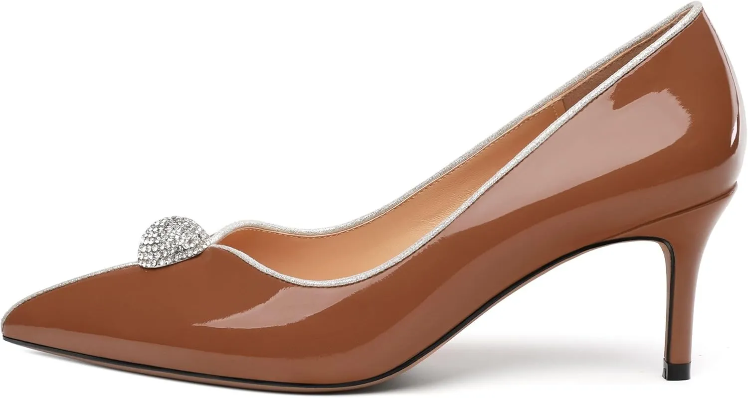 Women's Pointed Toe Heels for Women Stiletto Kitten Heel Slip-on Patent Pumps Elegant Dress Party Wedding Rhinestones Shoes 2.5 inch