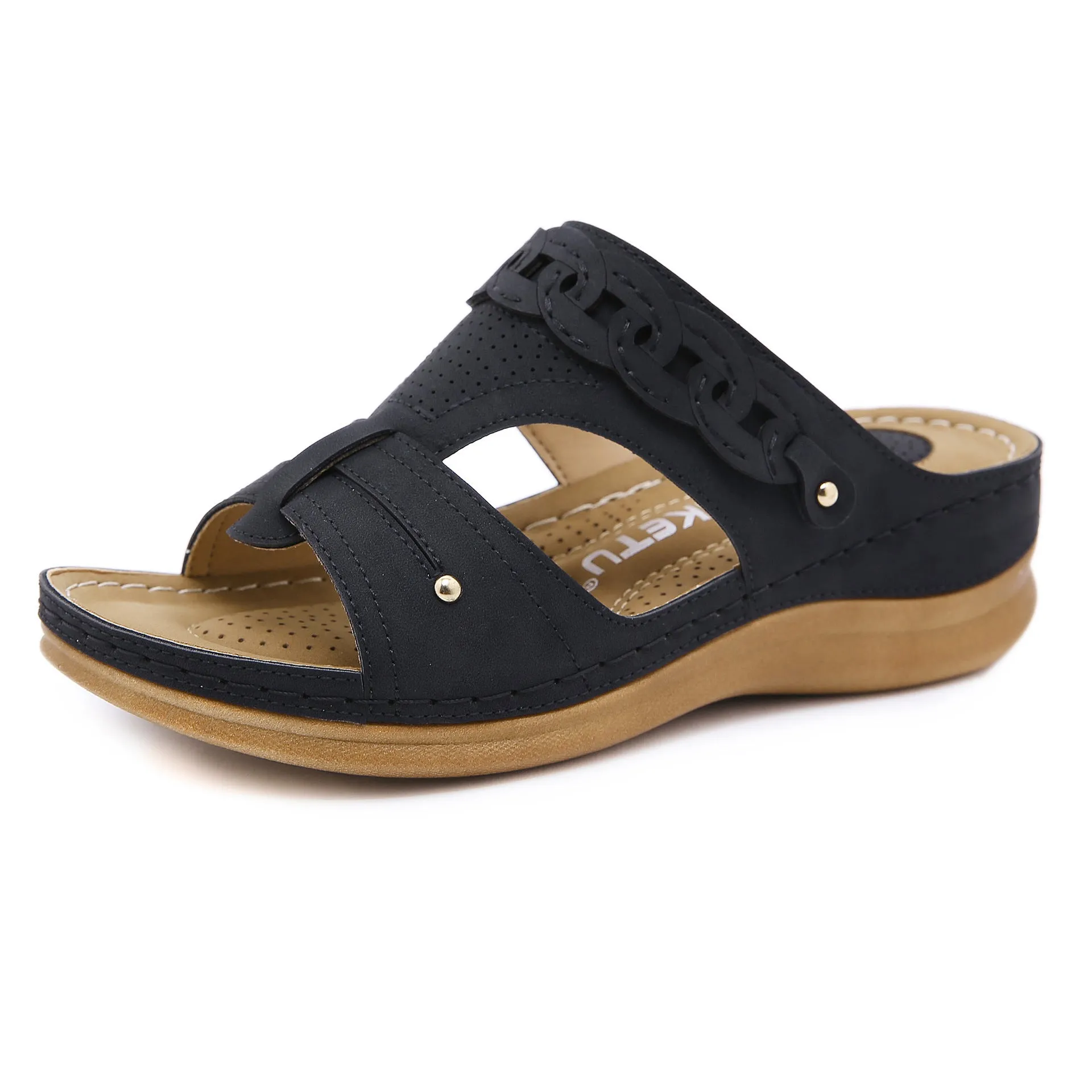 Women's retro wedge slippers summer open toe non-slip slides