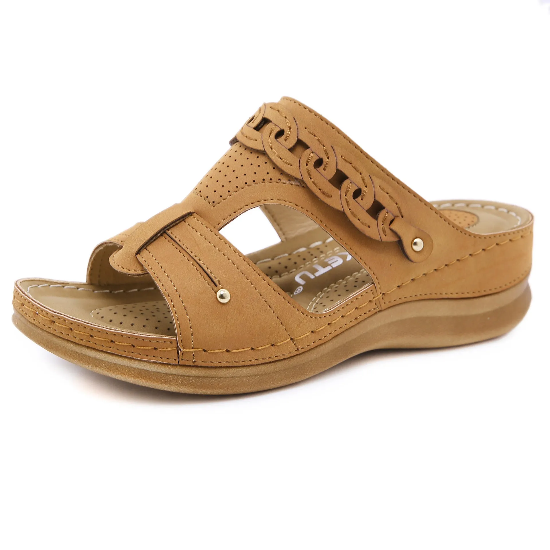 Women's retro wedge slippers summer open toe non-slip slides