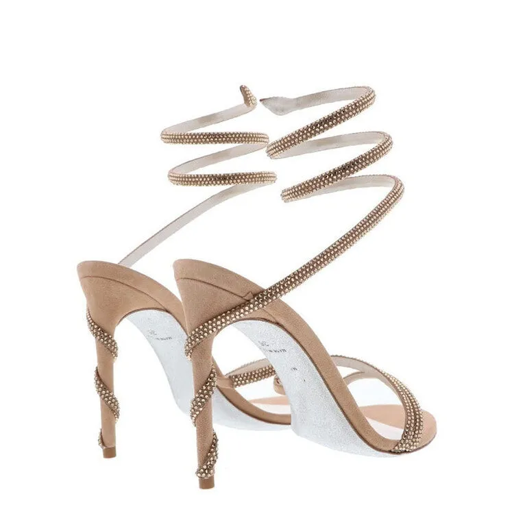 Women's rhinestone ankle wrap strappy stiletto heels sandals Sexy for party prom