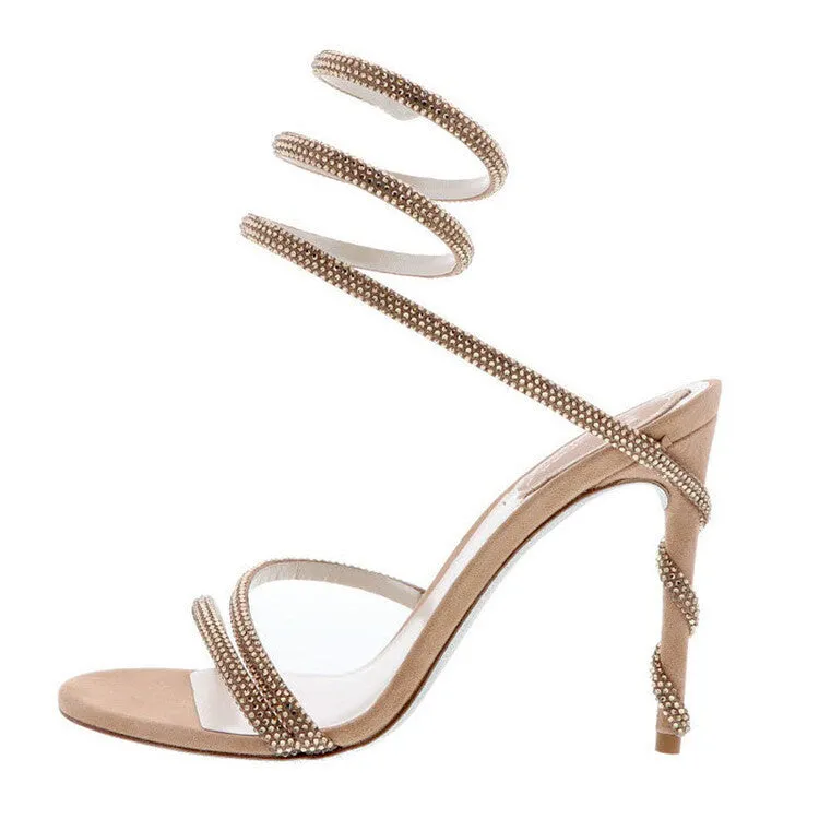 Women's rhinestone ankle wrap strappy stiletto heels sandals Sexy for party prom