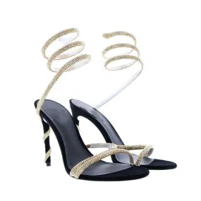 Women's rhinestone ankle wrap strappy stiletto heels sandals Sexy for party prom