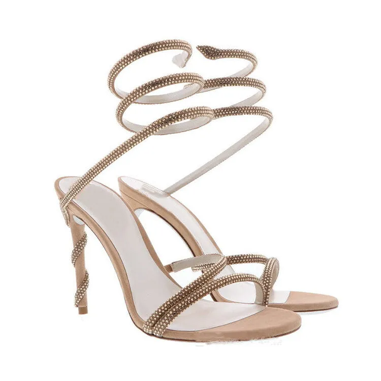 Women's rhinestone ankle wrap strappy stiletto heels sandals Sexy for party prom