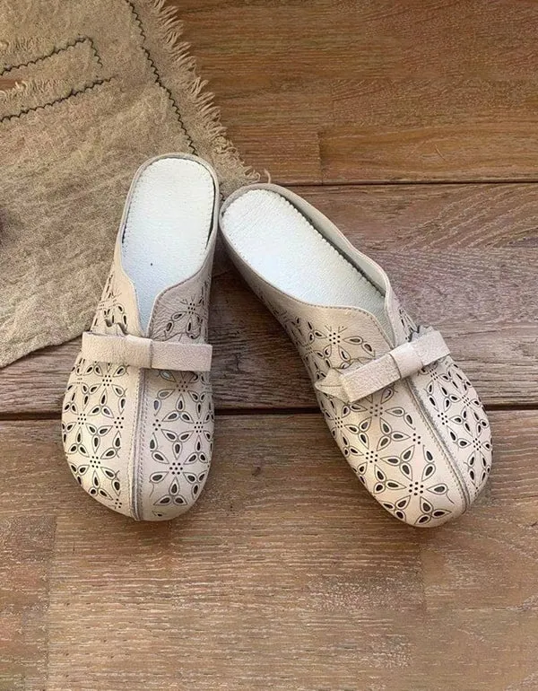 Women's Soft Leather Bowknot Slides Sandals
