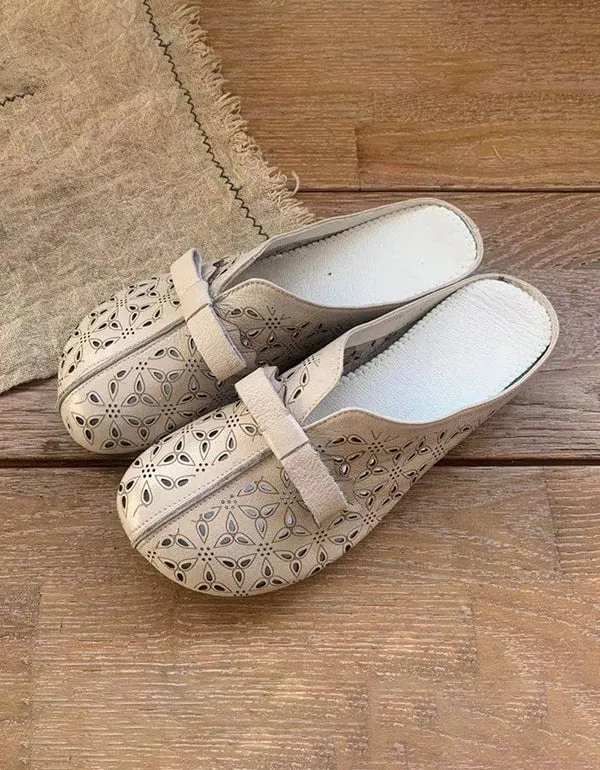 Women's Soft Leather Bowknot Slides Sandals