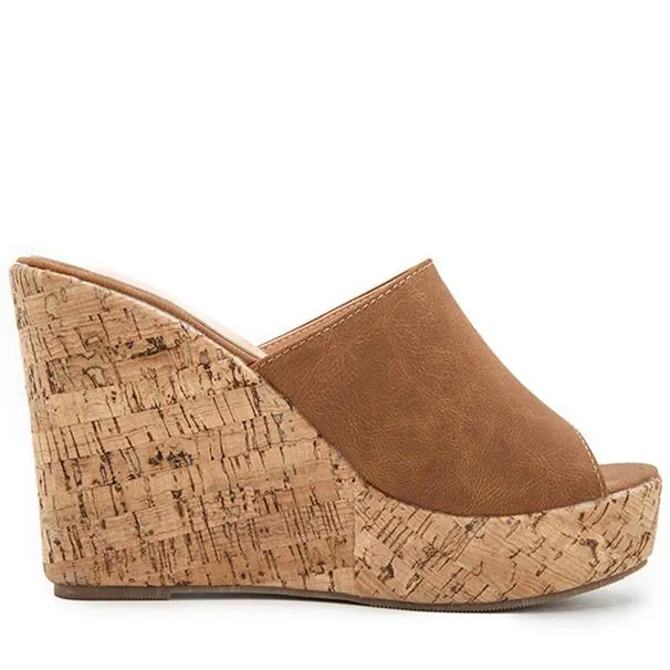Women's summer slip on peep toe wedge mules