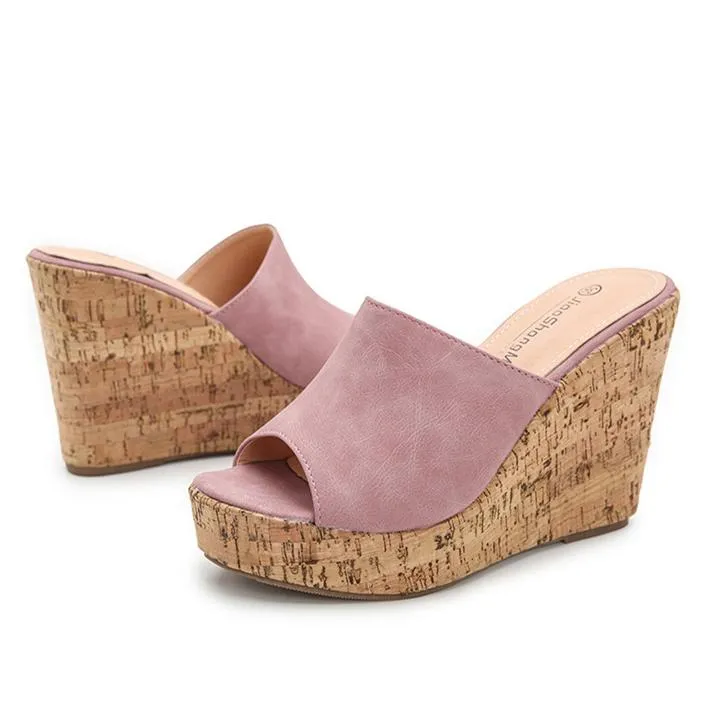 Women's summer slip on peep toe wedge mules