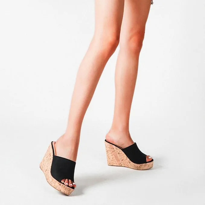 Women's summer slip on peep toe wedge mules