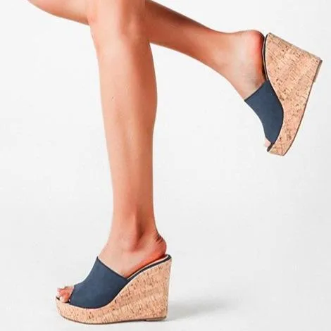 Women's summer slip on peep toe wedge mules