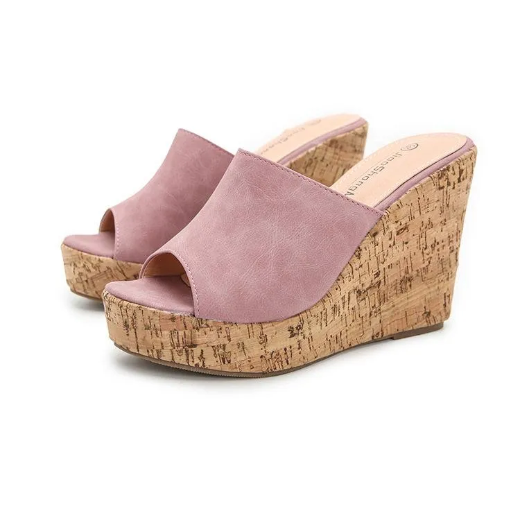 Women's summer slip on peep toe wedge mules