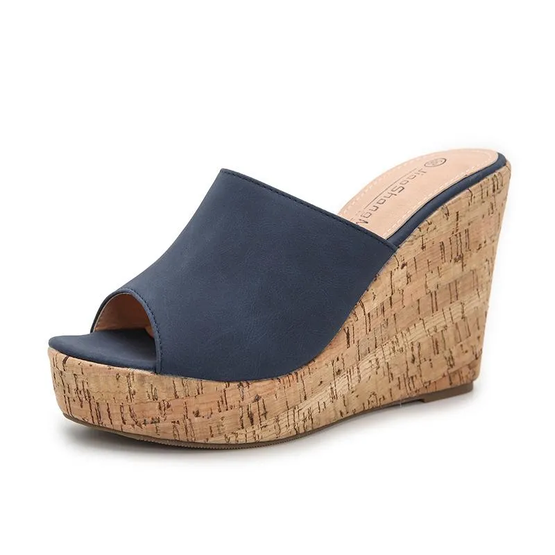 Women's summer slip on peep toe wedge mules