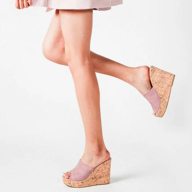 Women's summer slip on peep toe wedge mules