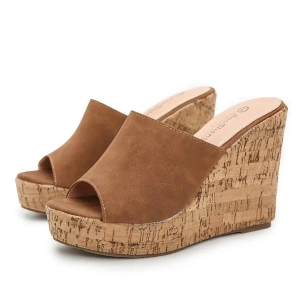 Women's summer slip on peep toe wedge mules