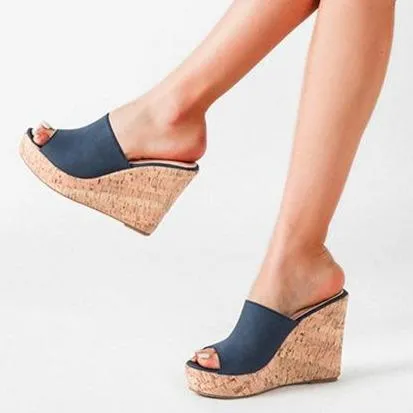 Women's summer slip on peep toe wedge mules