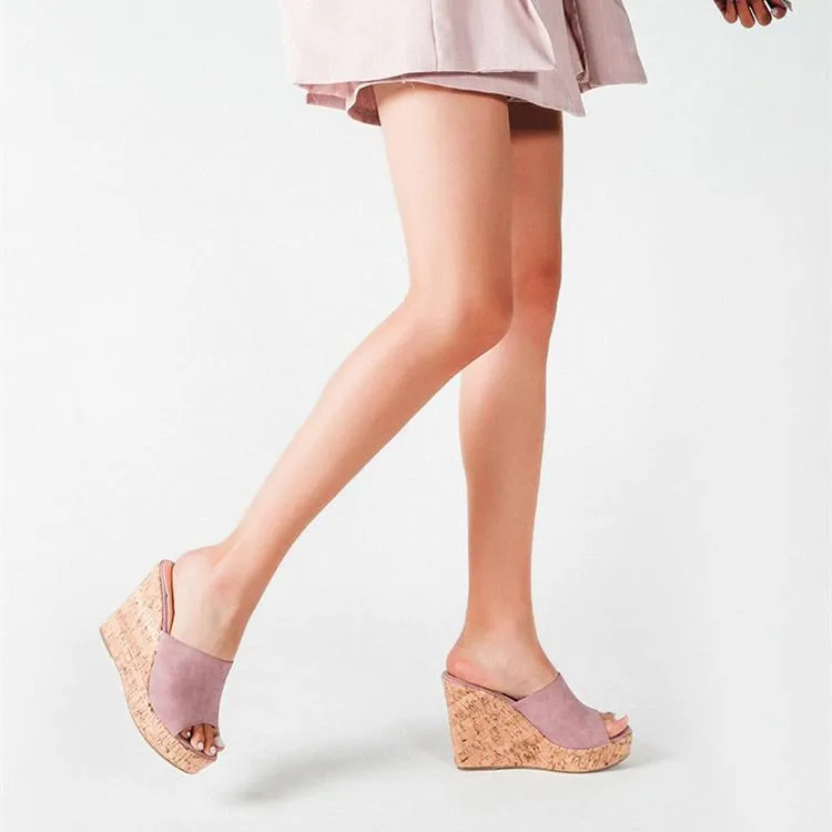 Women's summer slip on peep toe wedge mules