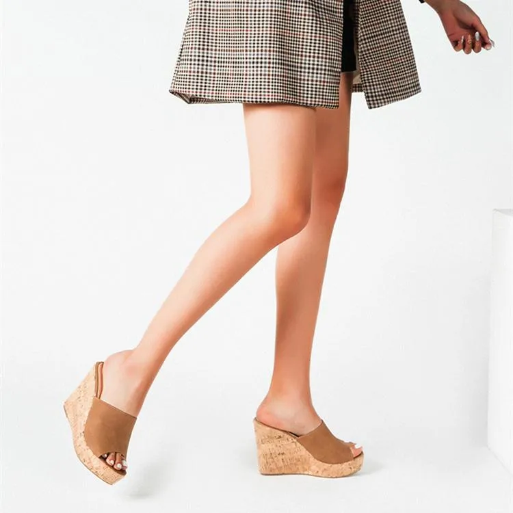 Women's summer slip on peep toe wedge mules