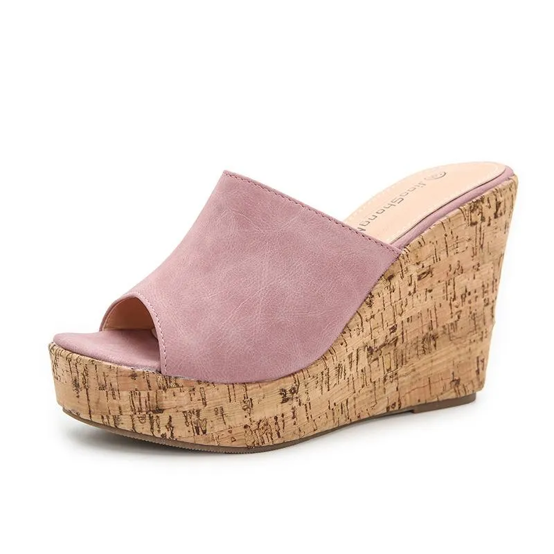 Women's summer slip on peep toe wedge mules