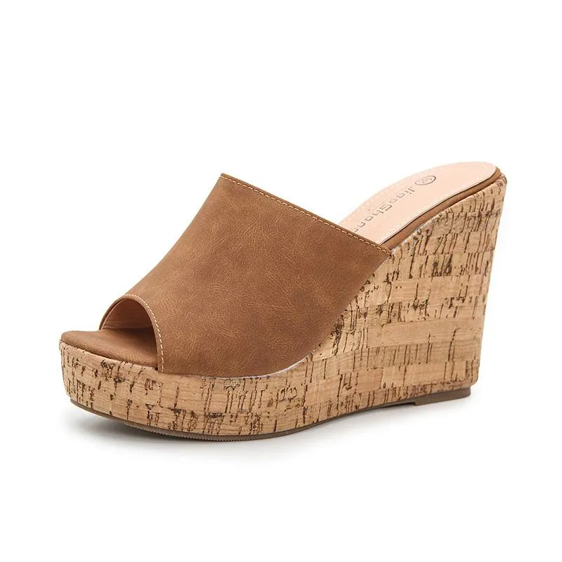 Women's summer slip on peep toe wedge mules
