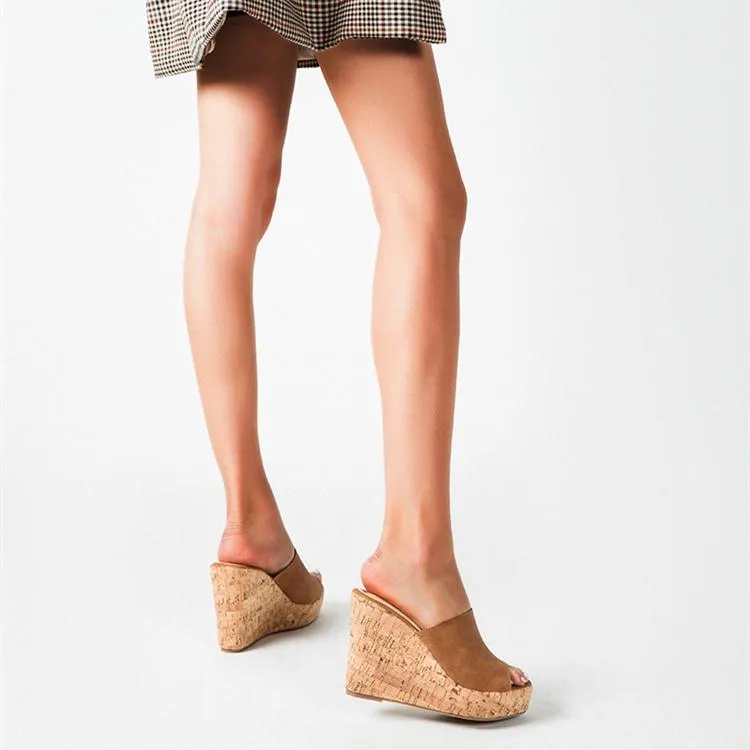 Women's summer slip on peep toe wedge mules