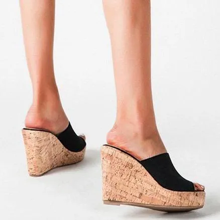 Women's summer slip on peep toe wedge mules