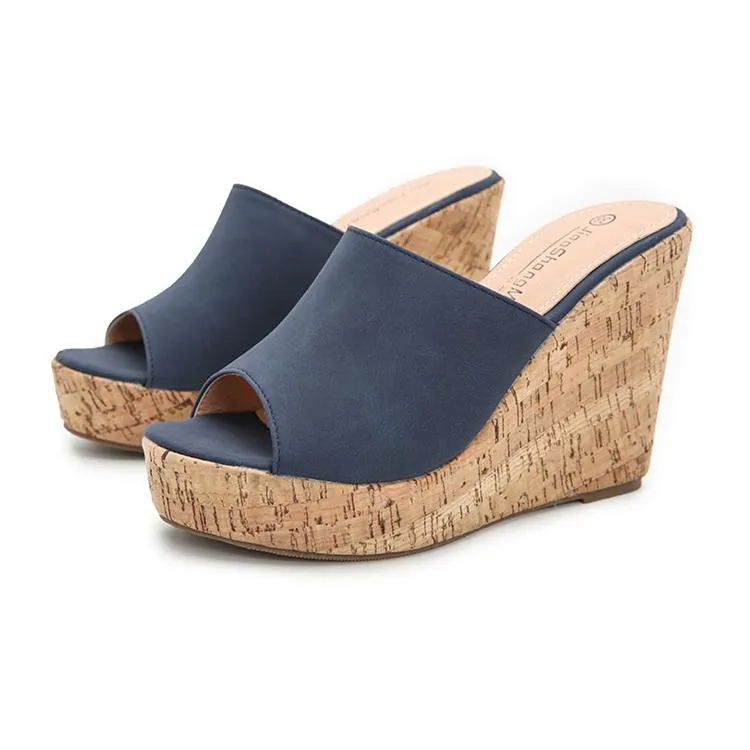 Women's summer slip on peep toe wedge mules