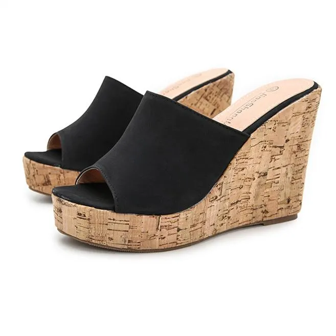 Women's summer slip on peep toe wedge mules