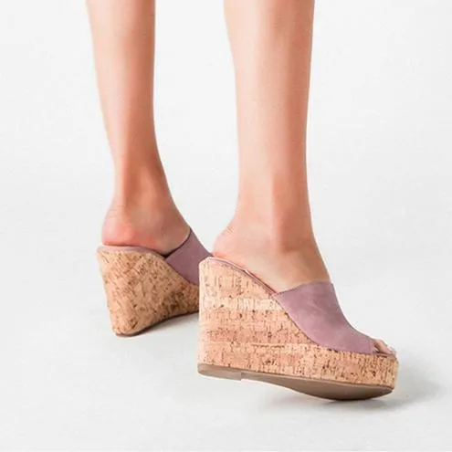 Women's summer slip on peep toe wedge mules