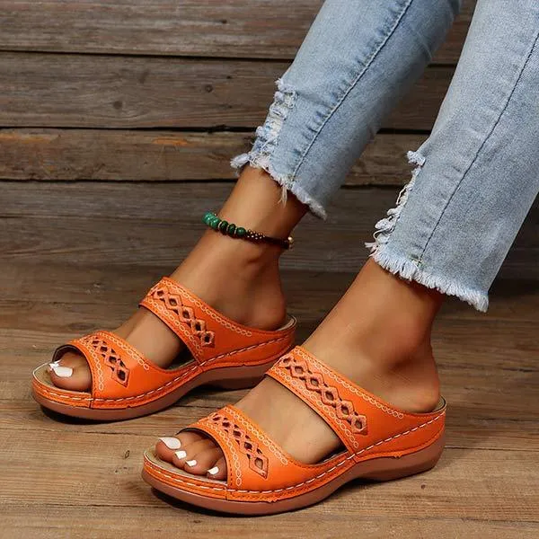 Women'S Vintage Round Toe Wedge Comfort Slippers 08926539C
