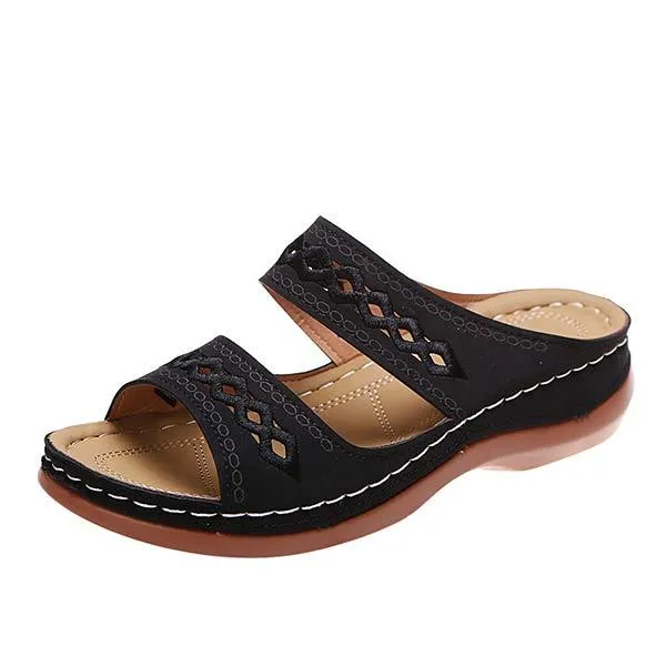 Women'S Vintage Round Toe Wedge Comfort Slippers 08926539C