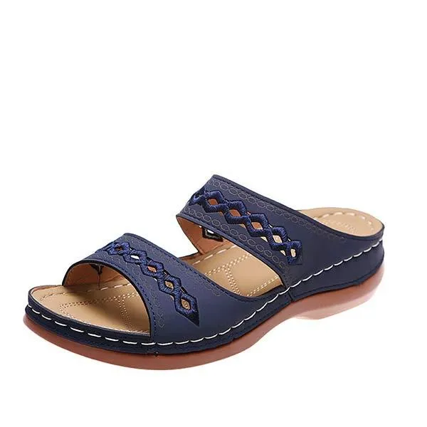 Women'S Vintage Round Toe Wedge Comfort Slippers 08926539C