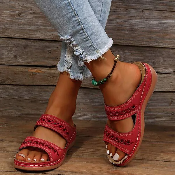 Women'S Vintage Round Toe Wedge Comfort Slippers 08926539C