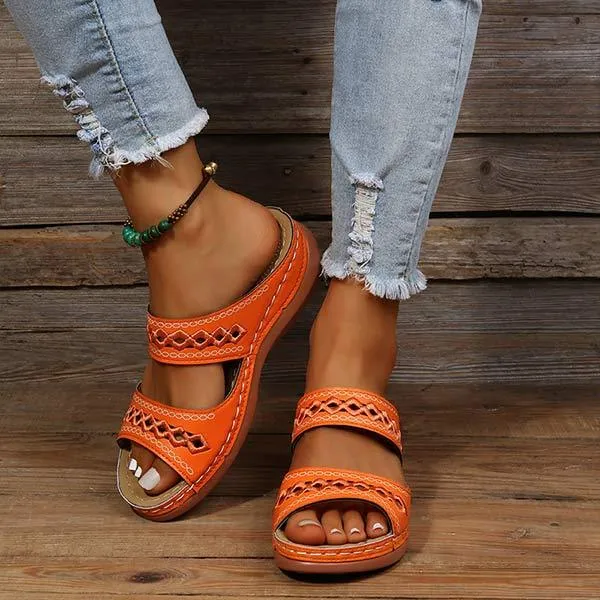Women'S Vintage Round Toe Wedge Comfort Slippers 08926539C