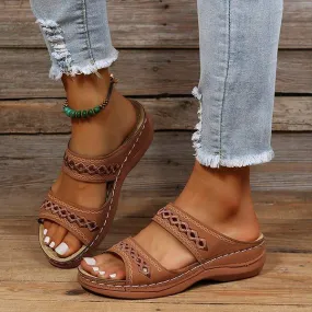 Women'S Vintage Round Toe Wedge Comfort Slippers 08926539C