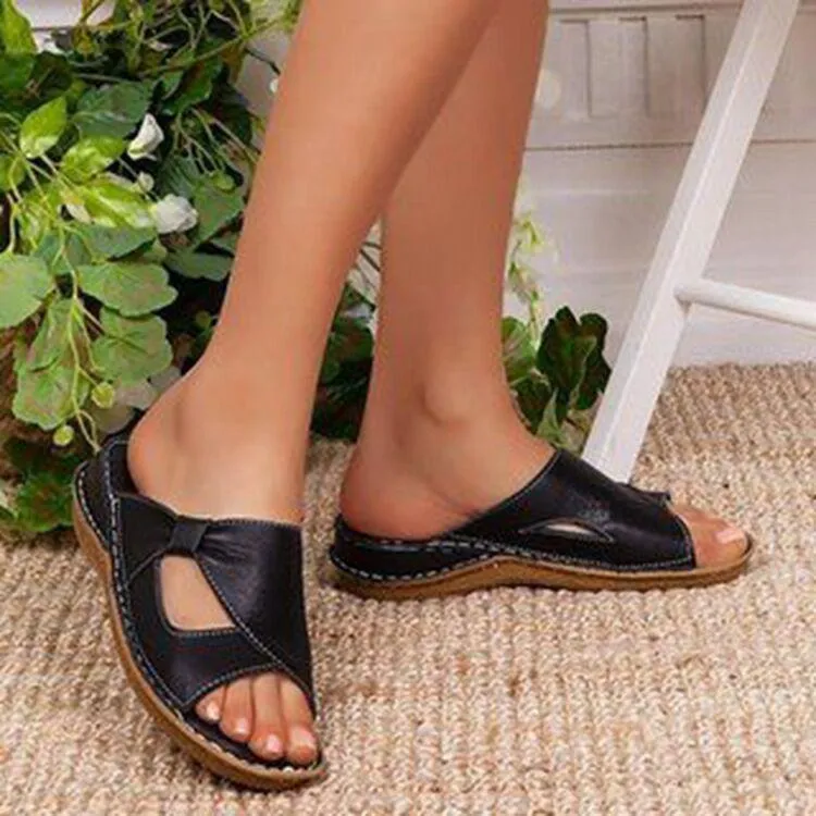Women's wide slide sandals low wedge comfy outdoor slippers
