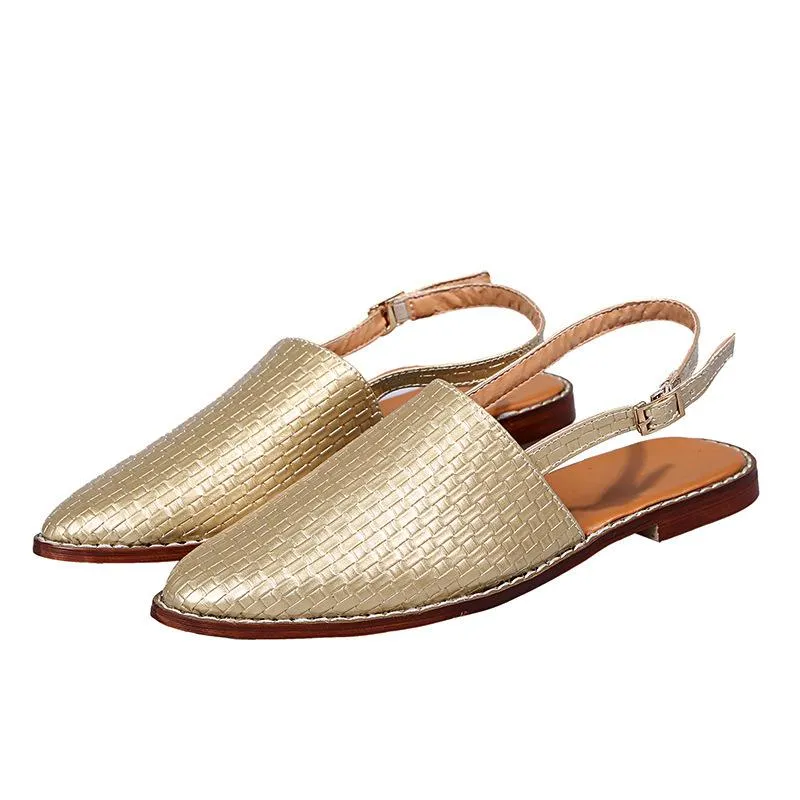 Women's woven closed toe slingback buckle strap sandals