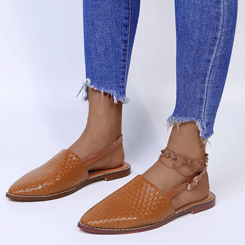 Women's woven closed toe slingback buckle strap sandals