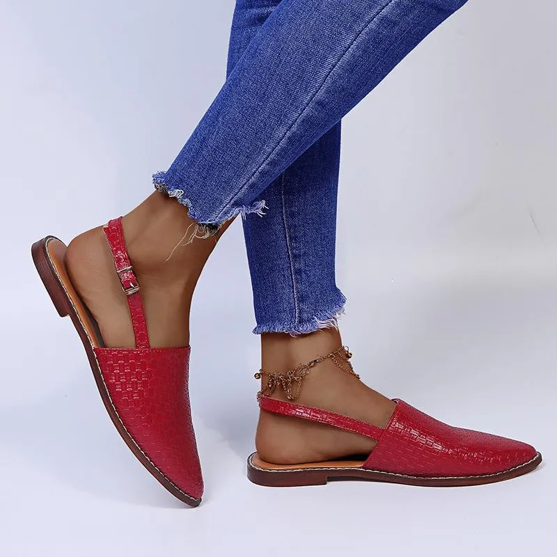Women's woven closed toe slingback buckle strap sandals