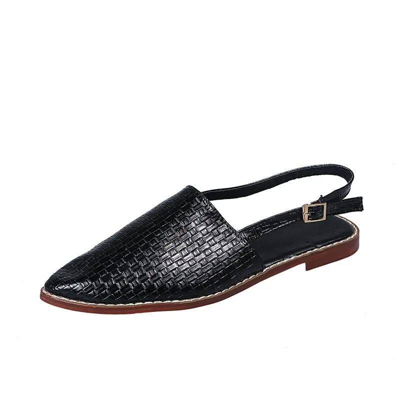 Women's woven closed toe slingback buckle strap sandals