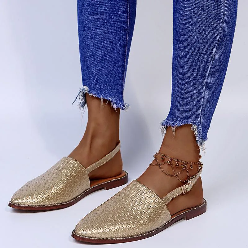 Women's woven closed toe slingback buckle strap sandals