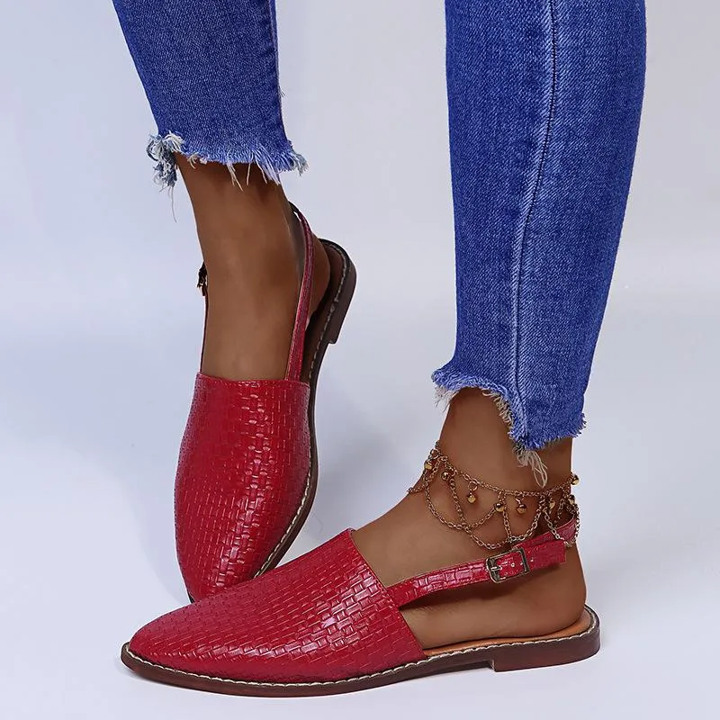 Women's woven closed toe slingback buckle strap sandals