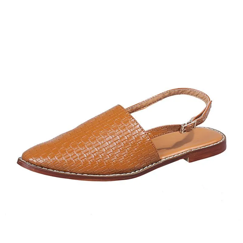 Women's woven closed toe slingback buckle strap sandals