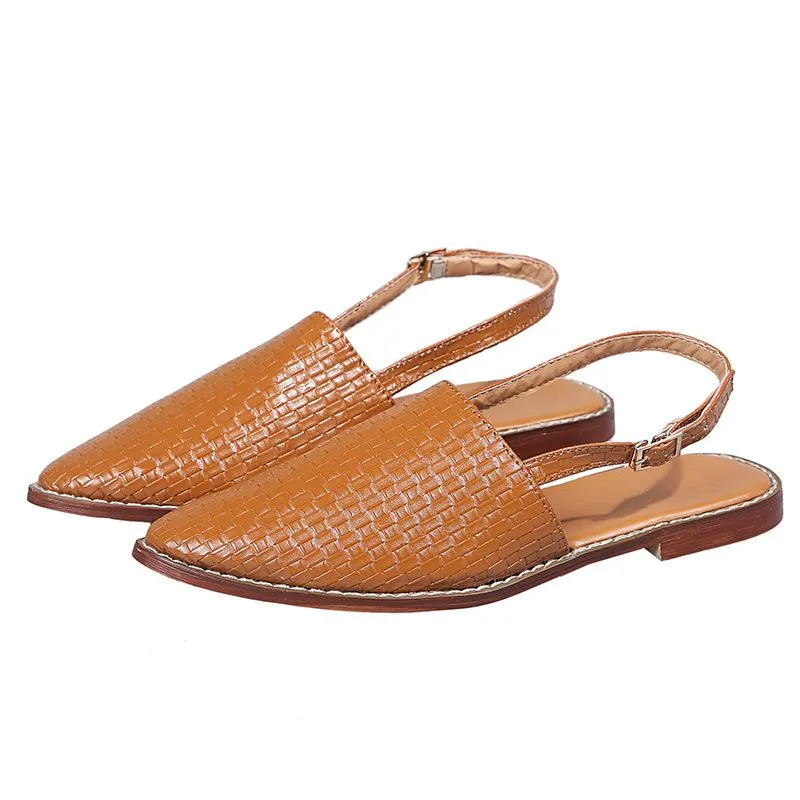 Women's woven closed toe slingback buckle strap sandals