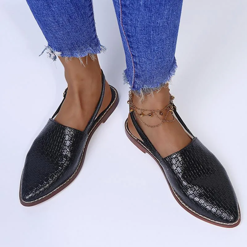 Women's woven closed toe slingback buckle strap sandals