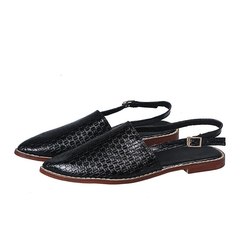 Women's woven closed toe slingback buckle strap sandals